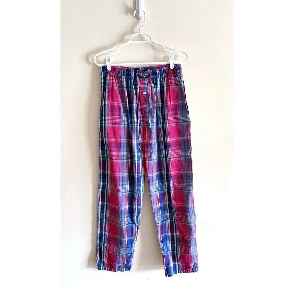 Vintage POLO Ralph Lauren LOUNGE Pants Pony Logo PLAID Men's‎ Size Medium